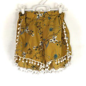 Tap Pant Shorts Pom-Pom Trim Yellow Floral Medium